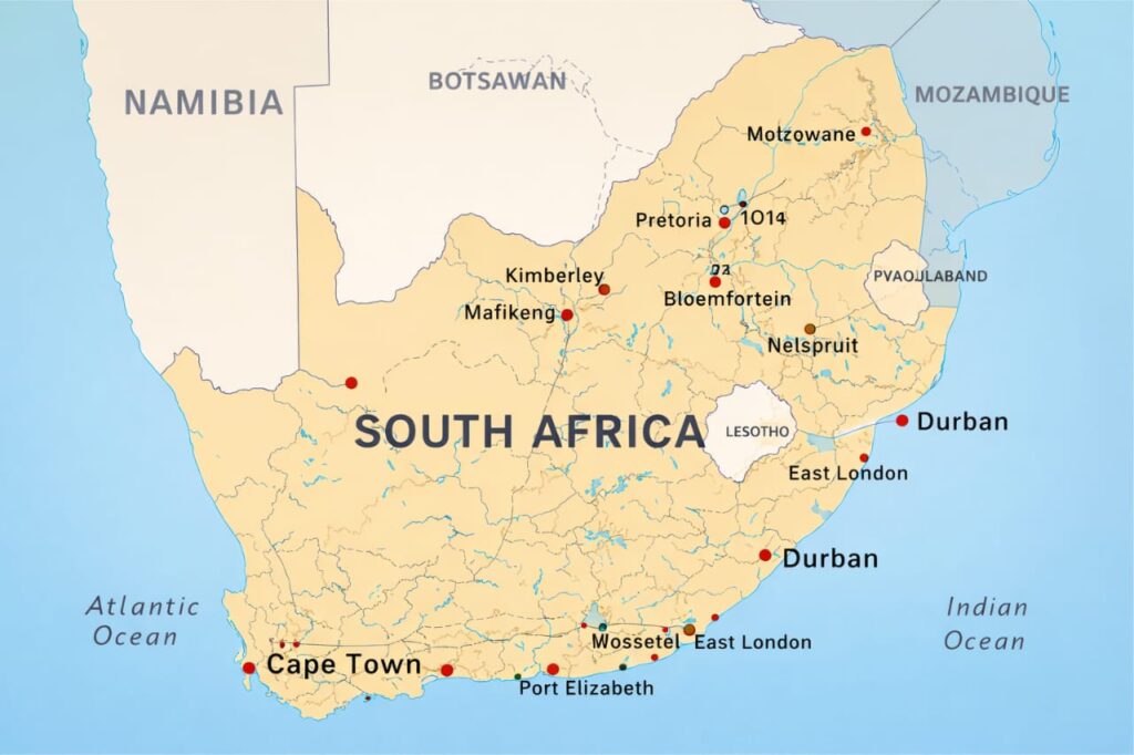 South Africa Cities Map